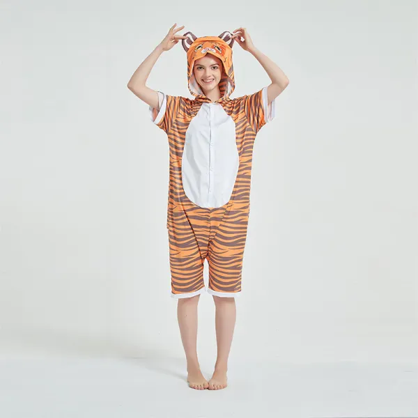 Kids And Adults Orange Tigger Summer Short Onesie Kigurumi Pajamas