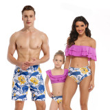 Family Matching Swimwear Off The Shoulder Ruffles Print Flowers Leaves Bikini Set
