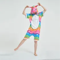Kids And Adults Rainbow Wave Unicorn Summer Short Onesie Kigurumi Pajamas