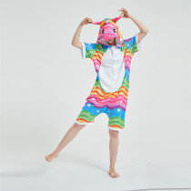 Kids And Adults Rainbow Wave Unicorn Summer Short Onesie Kigurumi Pajamas