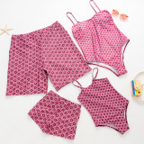 Family Matching Swimwear Red Geometric Polka Dots Swimsuit