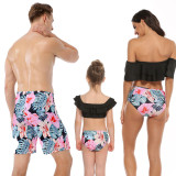 Family Matching Swimwear Off The Shoulder Ruffles Print Flowers Leaves Bikini Set