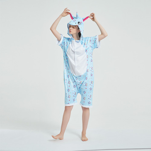 Kids And Adults Rainbow Stars Unicorn Summer Short Onesie Kigurumi Pajamas