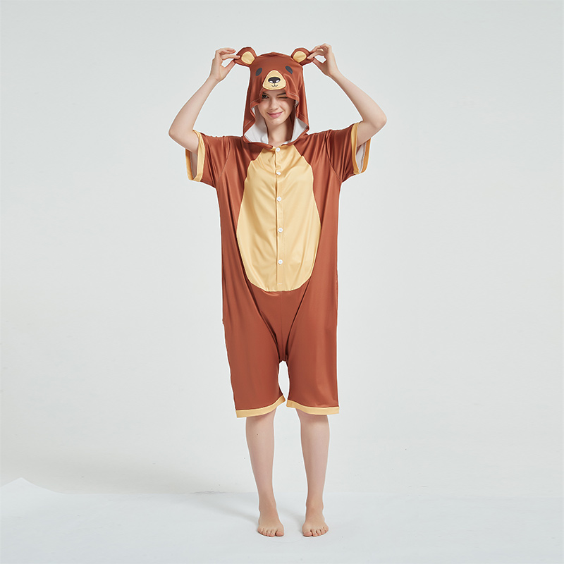 Kids And Adults Cute Brown Bear Summer Short Onesie Kigurumi Pajamas