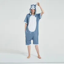 Kids And Adults Dark Blue Husky Summer Short Onesie Kigurumi Pajamas