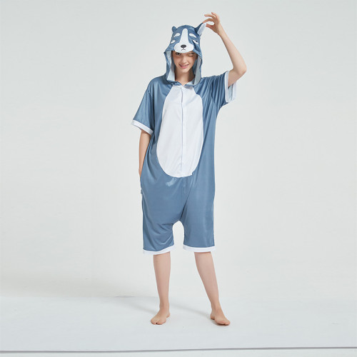Kids And Adults Dark Blue Husky Summer Short Onesie Kigurumi Pajamas