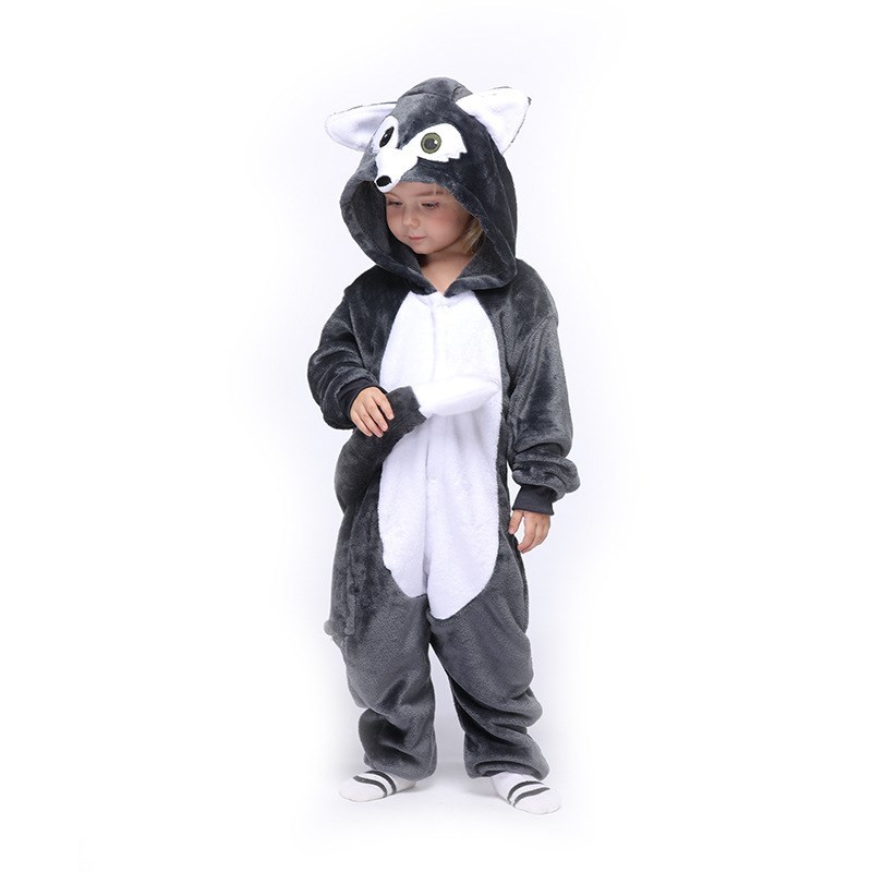 Kids New Grey Wolf Onesie Kigurumi Pajamas Animal Cosplay Costumes for ...