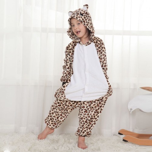 Kids Brown Leopard Bear Onesie Kigurumi Pajamas Animal Cosplay Costumes for Unisex Children