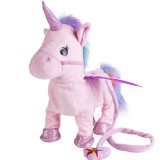 Unicorn Angel Pink Wings Lead Rope Walking Singing Electronic Stuffed Plush Animal Doll for Kids Gift