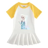 Toddler Girls Prints Frozen Flowers Alsa Princess A-line Pleated Short Sleeve Dresses