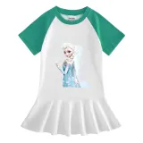 Toddler Girls Prints Frozen Flowers Alsa Princess A-line Pleated Short Sleeve Dresses