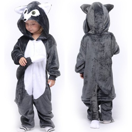 Kids New Grey Wolf Onesie Kigurumi Pajamas Animal Cosplay Costumes for Unisex Children
