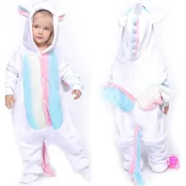 Kids White Rainbow Unicon Onesie Kigurumi Pajamas Animal Cosplay Costumes for Unisex Children