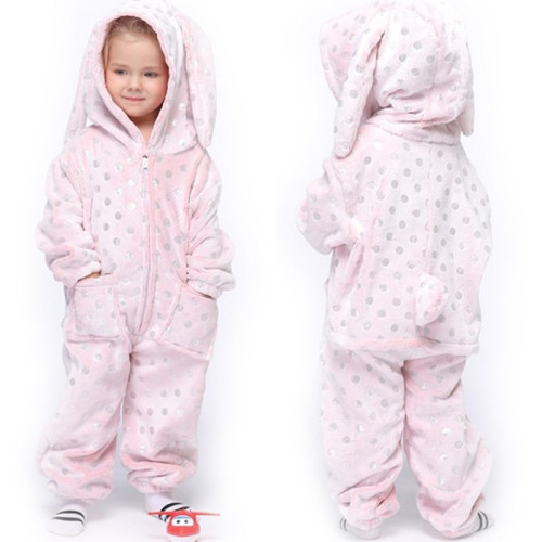 Kids Pink Bronzing Dots Rabbit Onesie Kigurumi Pajamas Animal Cosplay Costumes for Unisex Children