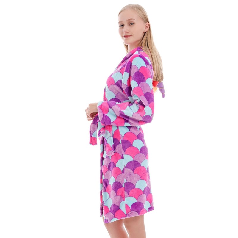 Mom And Kids Parent-child Colorful Scales Unicon Soft Bathrobe Sleepwear Comfortable Loungewear