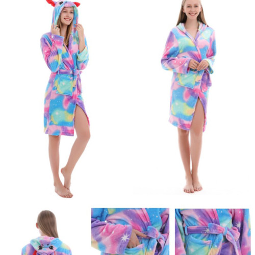 Mom And Kids Parent-child Blue Stars Unicon Soft Bathrobe Sleepwear Comfortable Loungewear