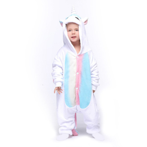 Kids White Rainbow Unicon Onesie Kigurumi Pajamas Animal Cosplay Costumes for Unisex Children