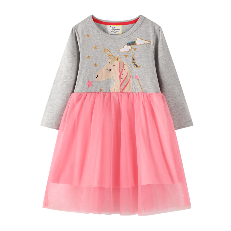 Toddler Girls Embroidery Unicorn Stars Moom Long Sleeve Tutu Dresses