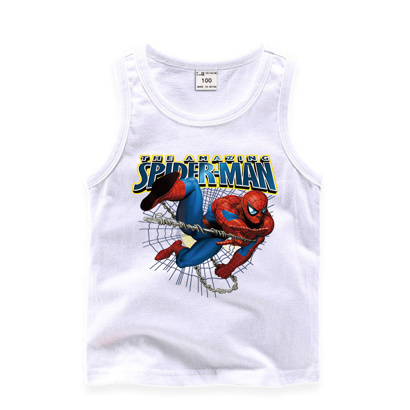 Toddler Boy Print Chain Marvel Spiderman Cotton Sleeveless Vest for Summer
