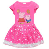 Toddler Girls Prints Pig Balloon A-line Lace Tutu Short Sleeve Dresses