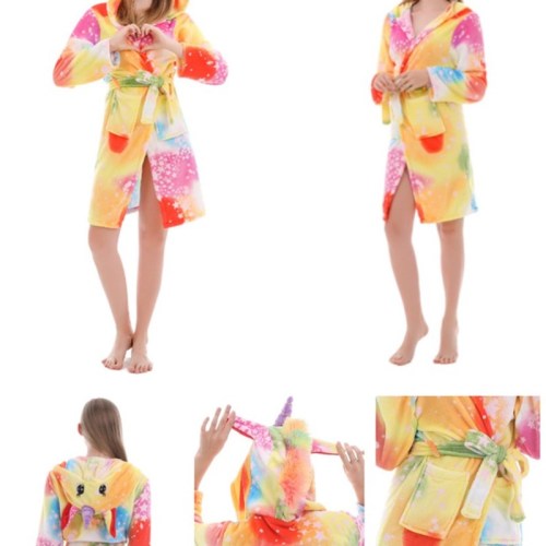 Mom And Kids Parent-child Colorful Unicon Soft Bathrobe Sleepwear Comfortable Loungewear