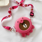 Cute Cartoon Pink Animal Silicone Mini Single Shoulder Round Bag