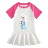 Toddler Girls Prints Frozen Flowers Alsa Princess A-line Pleated Short Sleeve Dresses