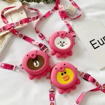 Cute Cartoon Pink Animal Silicone Mini Single Shoulder Round Bag