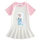 Toddler Girls Prints Frozen Flowers Alsa Princess A-line Pleated Short Sleeve Dresses