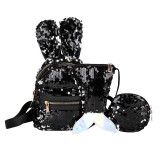Cute Sequins Rabbit Ears Fashion Backpack Bags Mermaid Bag 3PCS Sets