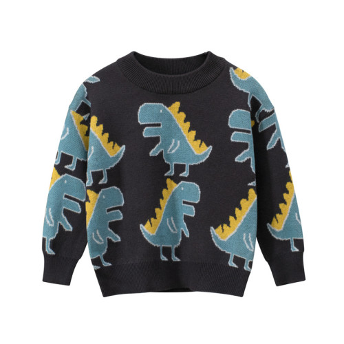 Toddler Kids Boys Prints Cute Blue Dinosaurs Dark Grey Sweater