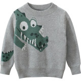 Toddler Kids Boys Prints Green Dragon Grey Sweater