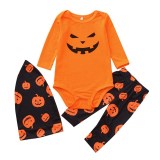 Halloween Christmas Family Matching Sleepwear Pajamas Sets Orange Pumpkins Top and Pants