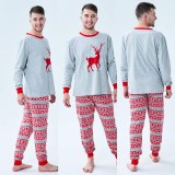 Christmas Family Matching Sleepwear Pajamas Sets Red Deers Grey Top and Red Stripe Snow Pants