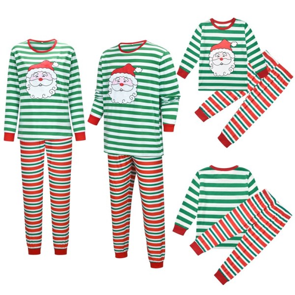 Christmas Family Matching Sleepwear Pajamas Sets Green Santa Claus Top and Red Stripes Pants