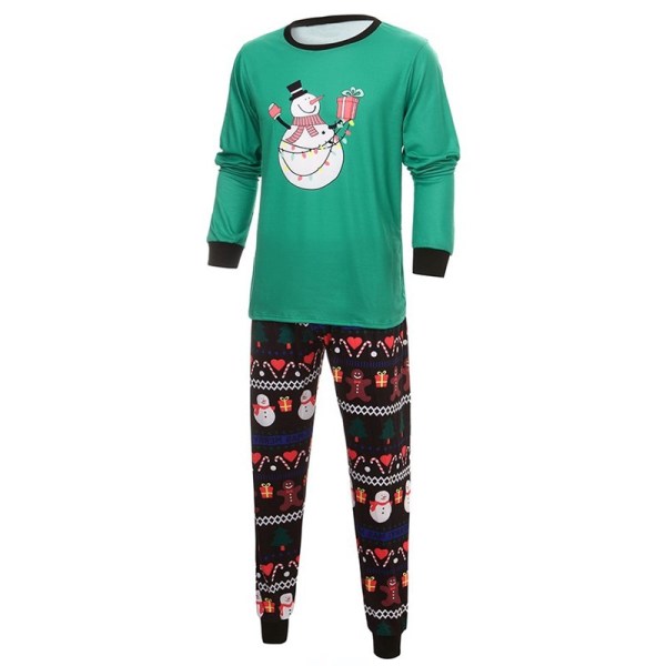 Christmas Family Matching Sleepwear Pajamas Sets Green Snowman Gingersnaps Gifts Top and Black Love Pants