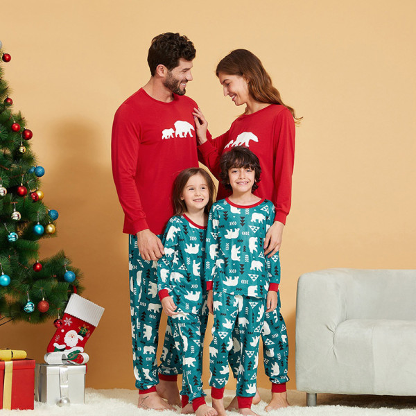 Christmas Family Matching Sleepwear Pajamas Sets Green Cartoon Trees Top and Pants