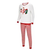 Christmas Family Matching Sleepwear Family Pajamas Sets Stocking Bear White Top and Red Stripes Pants
