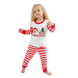 Christmas Family Matching Sleepwear Pajamas Sets White Santa Claus Tree Top and Red Stripes Pants