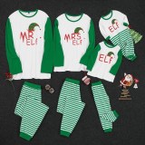 Christmas Family Matching Sleepwear Pajamas Sets ELF Christmas Hat Top and Green Stripes Pants