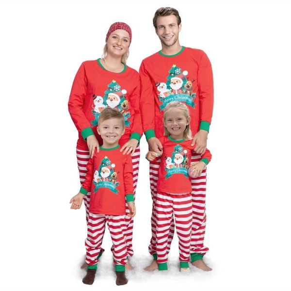 Christmas Family Matching Sleepwear Pajamas Sets Red Santa Claus Snowman Top and Stripe Pants