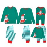 Christmas Family Matching Sleepwear Pajamas Sets Santa Claus Top and Green Stripes Pants