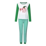 Christmas Family Matching Sleepwear Pajamas Sets ELF Christmas Hat Top and Green Stripes Pants