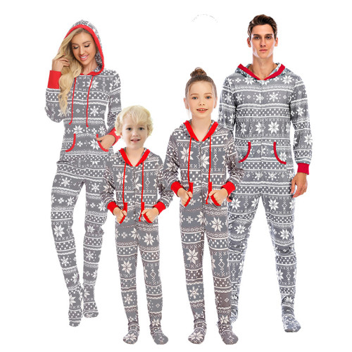 Christmas Family Matching Sleepwear Prints Snow Onesie Jumpsuit Pajamas