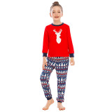 Christmas Family Matching Sleepwear Pajamas Sets Red Deer Top and Navy Prints Pants