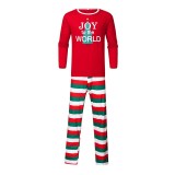 Christmas Family Matching Sleepwear Pajamas Sets Red Joy The World Tree Top and Matching Color Stripes Pants