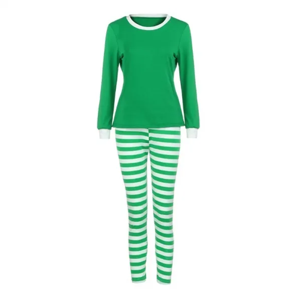 Christmas Family Matching Sleepwear Pajamas Sets Green Top and Green Stripes Pants