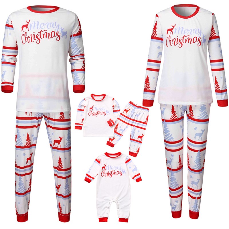 Christmas Family Matching Sleepwear Pajamas Sets White Dears Top and ...