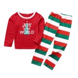 Christmas Family Matching Sleepwear Pajamas Sets Red Joy The World Tree Top and Matching Color Stripes Pants