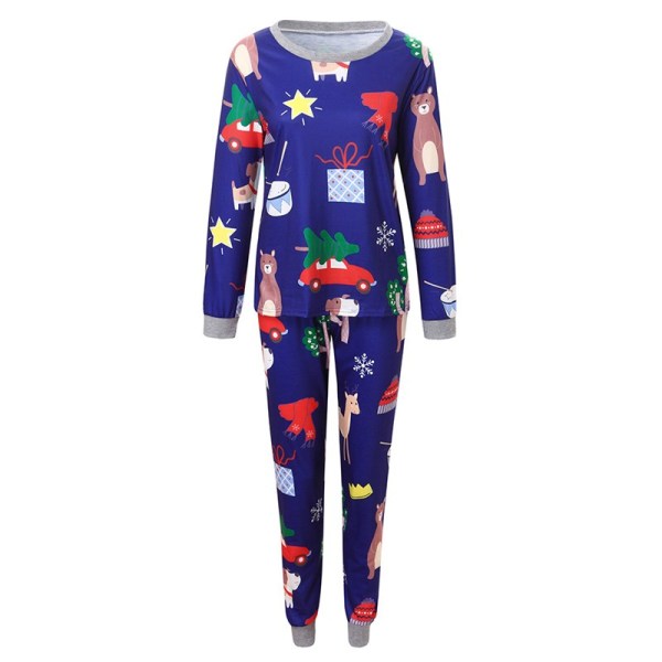 Christmas Family Matching Sleepwear Pajamas Sets Blue Prints Hat Trees Bear Top and Pants